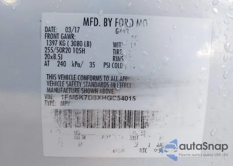 2017 Ford Explorer Xlt z USA, uszkodzony, nr VIN 1FM5K7D8XHGC54015